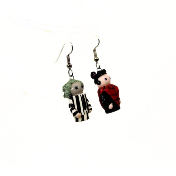 Beetlejuice & Lydia Lego Earrings – Handmade – Halloween/Goth Vibes - Picture 4 of 4